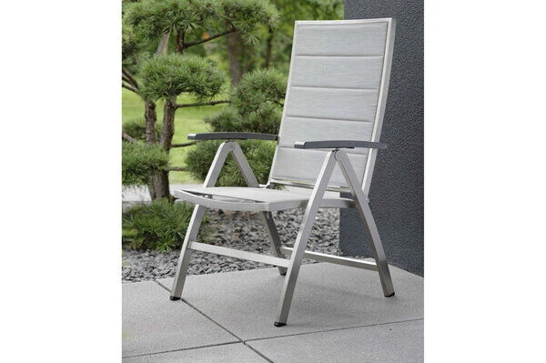 STERN Cardiff Esstischgarnitur, Silber, Edelstahl/Textilen/FSC-Teak/Alu, 162/220 X 90 Cm, Butterfly-Auszug, 4 Stapel-, 2 Multipo 10 STERN Cardiff Esstischgarnitur, Silber, Edelstahl/Textilen/FSC-Teak/Alu, 162/220 X 90 Cm, Butterfly-Auszug, 4 Stapel-, 2 Multipo – Bild 8