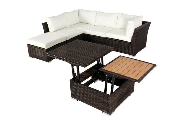 OUTFLEXX Loungemöbel-Set, Braun Marmoriert, Polyrattan, Inkl. Loungetisch, Für 5 Personen, Wasserfeste Kissenbox 13 OUTFLEXX Loungemöbel-Set, Braun Marmoriert, Polyrattan, Inkl. Loungetisch, Für 5 Personen, Wasserfeste Kissenbox – Bild 11