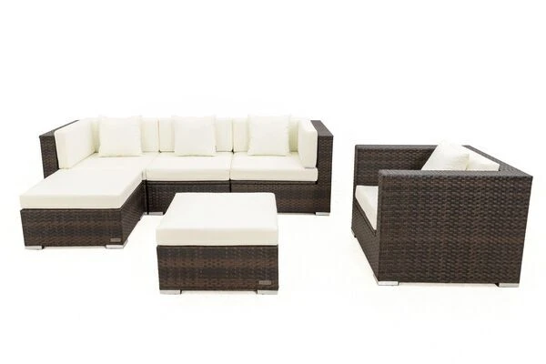 OUTFLEXX Loungemöbel-Set, Braun Marmoriert, Polyrattan, 5 Pers, Wasserfeste Kissenbox, Inkl. Beistelltisch 11 OUTFLEXX Loungemöbel-Set, Braun Marmoriert, Polyrattan, 5 Pers, Wasserfeste Kissenbox, Inkl. Beistelltisch – Bild 9