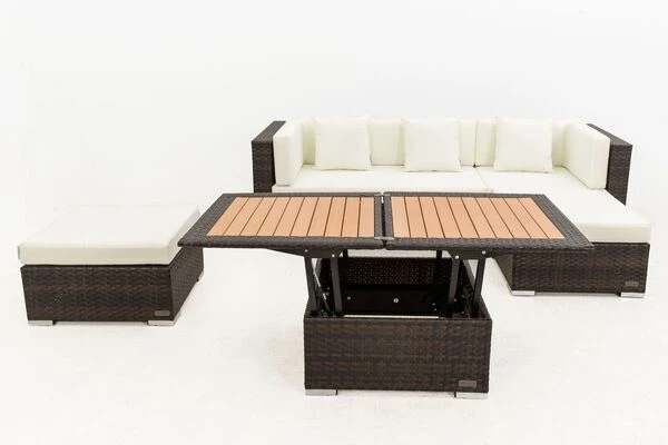 OUTFLEXX Loungemöbel-Set, Braun Marmoriert, 5 Pers, Polyrattan, Wasserfeste Kissenbox, Inkl. Loungetisch 12 OUTFLEXX Loungemöbel-Set, Braun Marmoriert, 5 Pers, Polyrattan, Wasserfeste Kissenbox, Inkl. Loungetisch – Bild 10