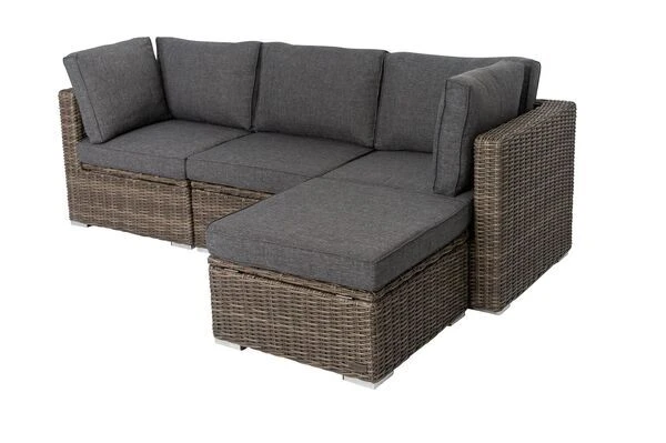 OUTFLEXX Loungegarnitur, Polyrattan/Teakholz, Tisch 160x90cm, Für 4 Personen, Wasserfeste Kissenbox 11 OUTFLEXX Loungegarnitur, Polyrattan/Teakholz, Tisch 160x90cm, Für 4 Personen, Wasserfeste Kissenbox – Bild 9