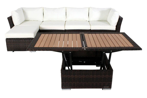 OUTFLEXX Loungemöbel-Set, Braun Marmoriert, Polyrattan, Inkl. Loungetisch, Für 5 Personen, Wasserfeste Kissenbox 14 OUTFLEXX Loungemöbel-Set, Braun Marmoriert, Polyrattan, Inkl. Loungetisch, Für 5 Personen, Wasserfeste Kissenbox – Bild 12